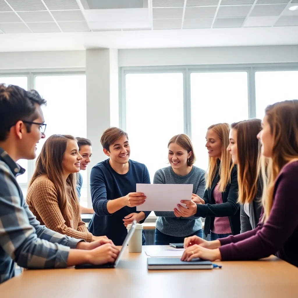 Groep studenten werkt samen aan een complex probleem