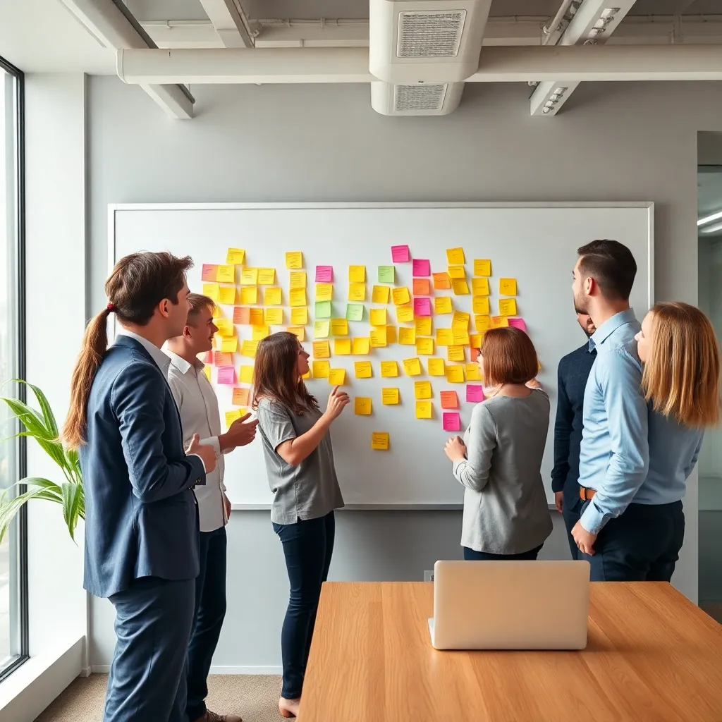 Nederlandse professionals brainstormen met post-its op een whiteboard