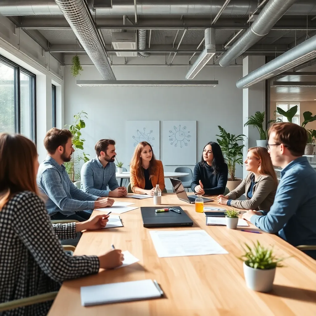 Innovatieve werkruimte met professionals in creatieve sessie